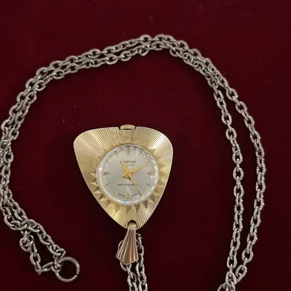 Vintage Lucerne Deluxe Swiss Movement Watch Necklace